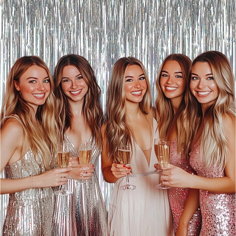 Silver Fringe Curtain 4-Pack - Blinking Light Bright Foil Party Decor - Birthday Wedding Events