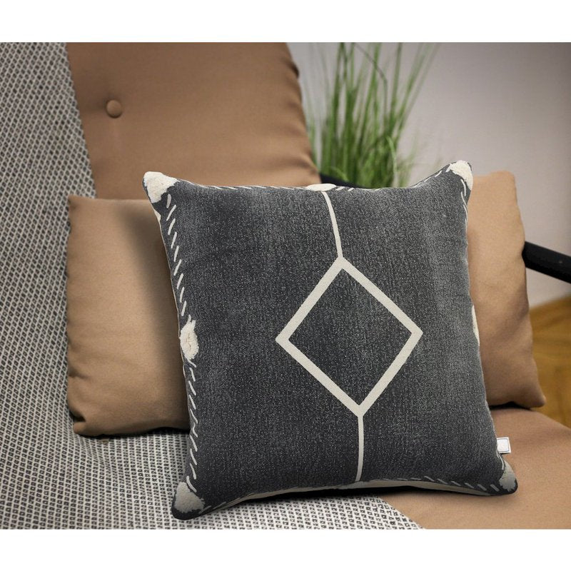 Avant-garde Cotton Pillow Set of 2 - Black & Cream, 20 x 20 inches, Diamond Variation