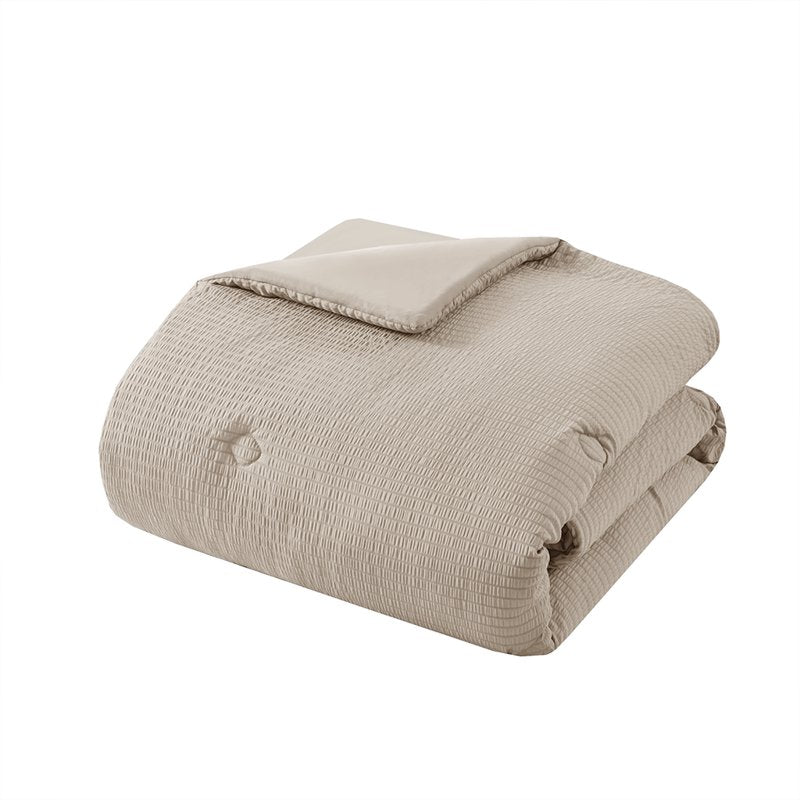 Twin-XL Reversible Down Alternative Comforter - All-Season Beige Seersucker