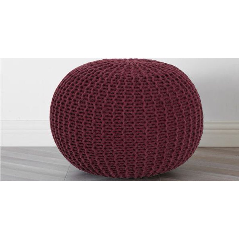 Round Knit Polyester Pouf Footrest & Extra Seating - Wine Variation