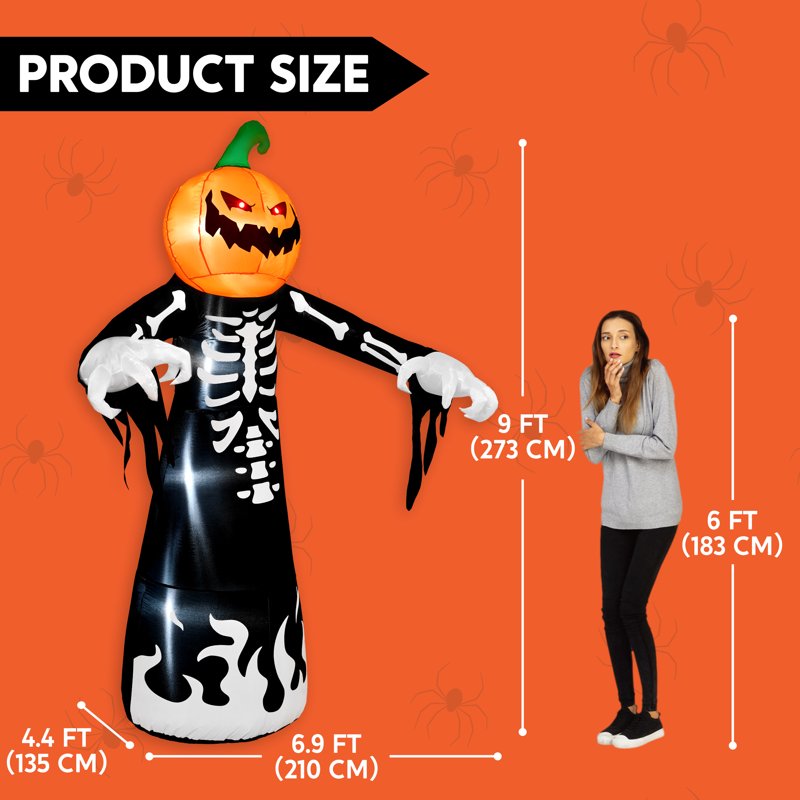 Halloween Inflatable Pumpkin Skeleton Decoration with LED Lights - 9 ft