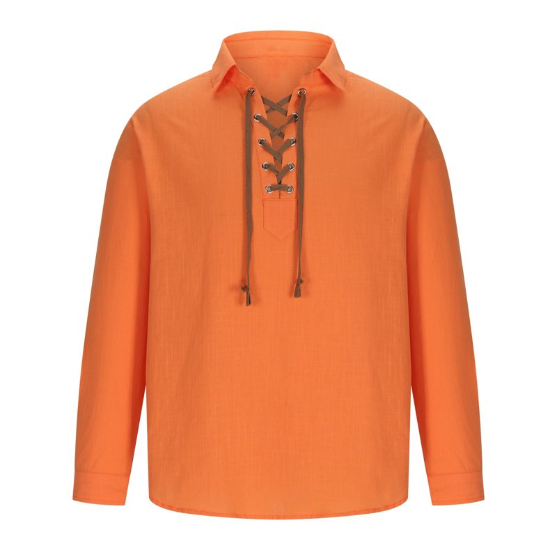 Men's Medieval Pirate Linen Tunic Shirt - Orange XL Renaissance Costume