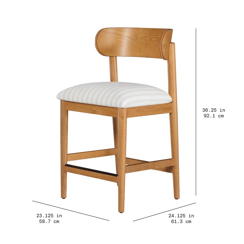 Counter-Height Stools Set of 2 - Warm Honey & Striped Linen