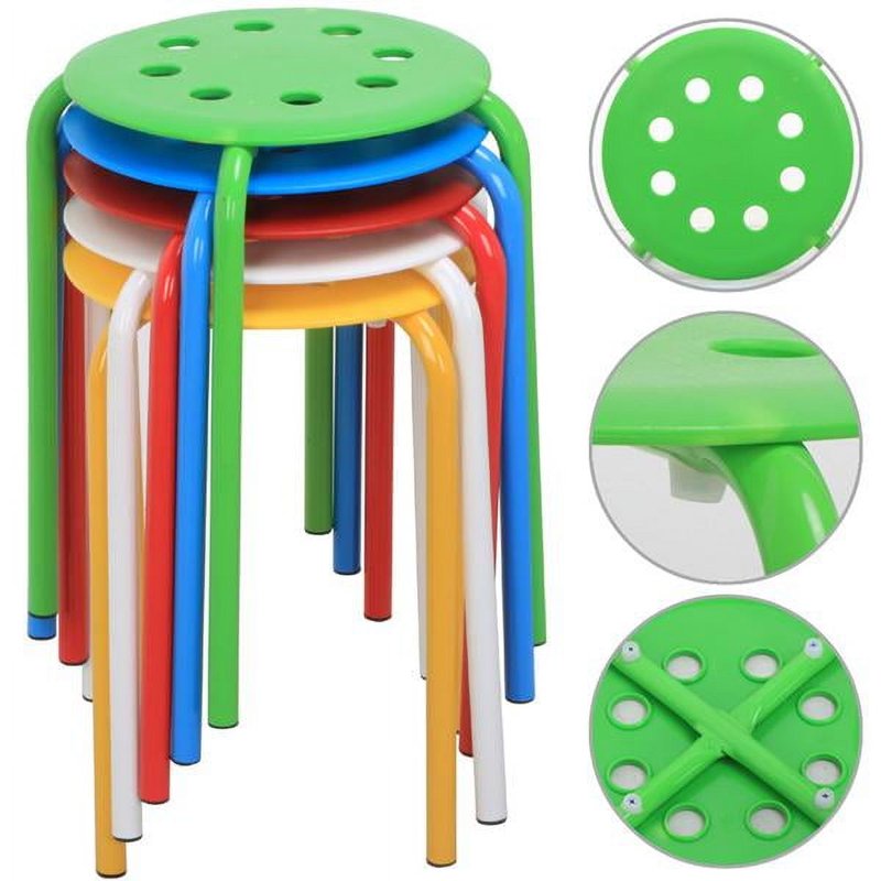 Set of 5 Multi-Color Indoor Stack Stools for Classrooms & Kitchens
