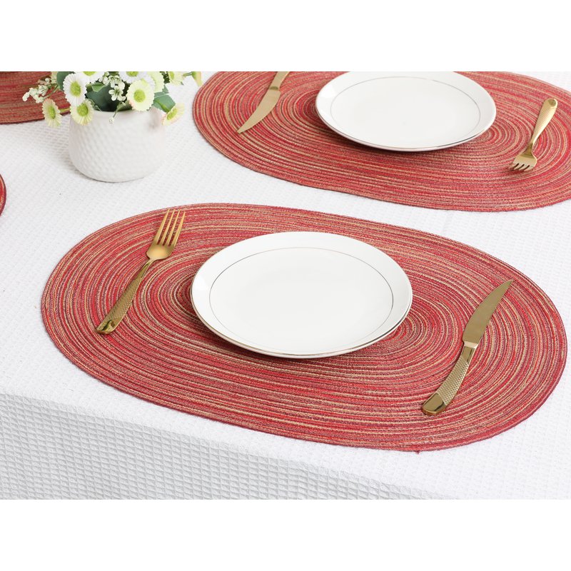 Oval Placemats for Dining Table - 19.7" x 14", Red - 6 Pack