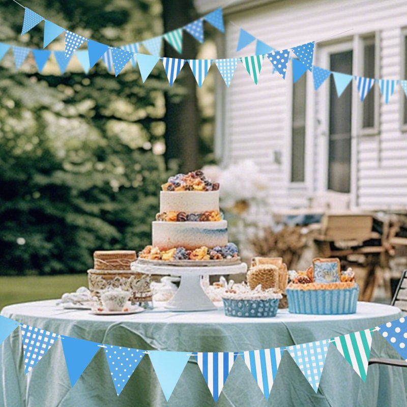 Blue Polka Dot & Stripe Pennant Banner String - 164ft 120Pcs Party Decorations - Variation of Blue-10