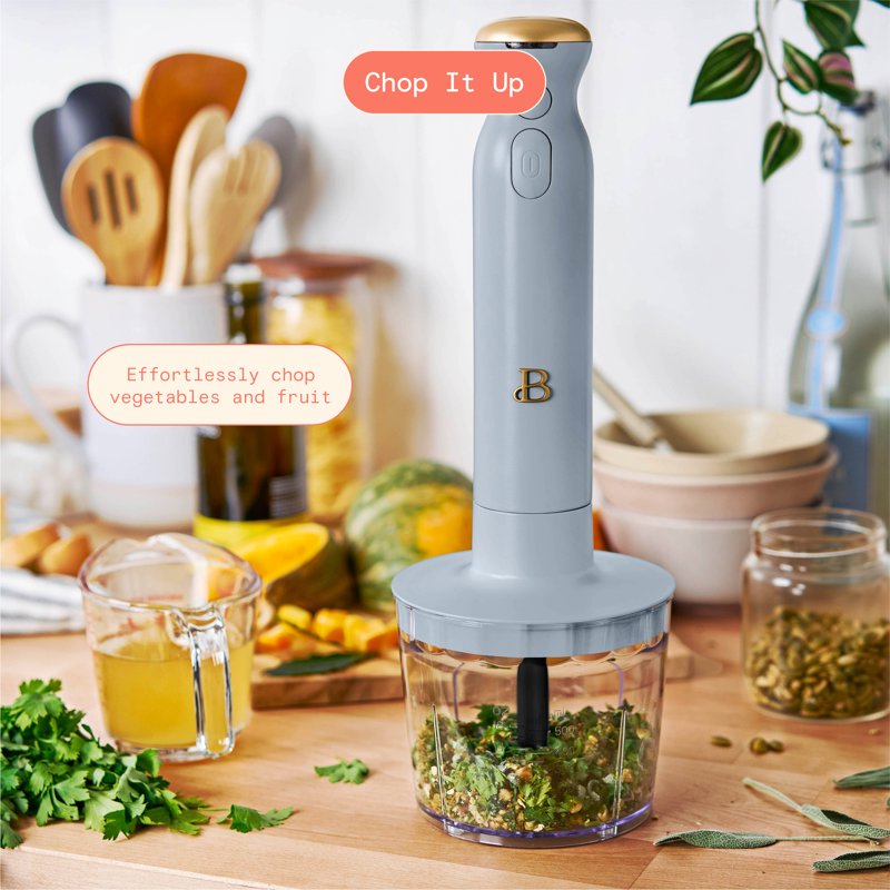 Cordless Immersion Blender with Chopper, Whisk & Cup - Cornflower Blue
