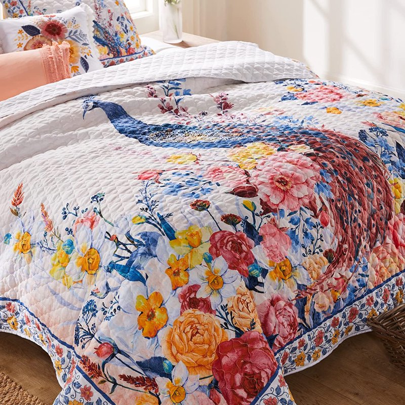 Vintage Peacock Quilt Set with Crochet Trim - Twin/Twin XL, Huntington