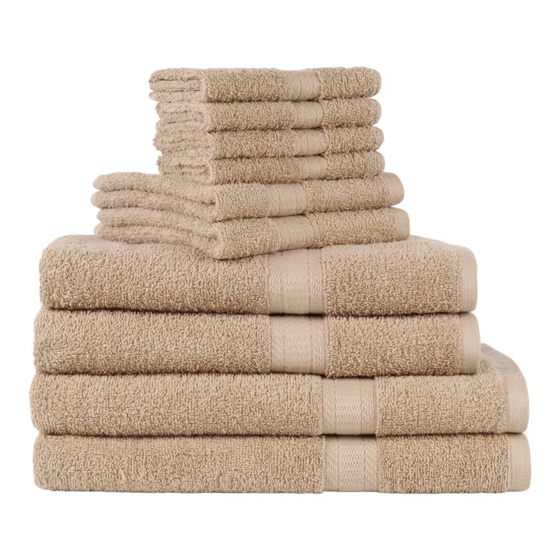 Beige 10-Piece Cotton Bath Towel Set - Soft, Absorbent, Includes Towels & Washcloths