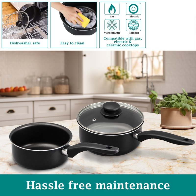 3-Piece Non-Stick Sauce Pan Set - 1Qt & 2Qt with Lid