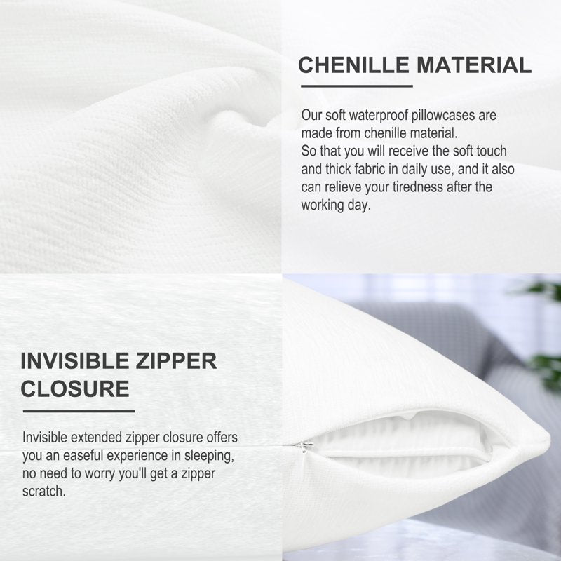 Water-Resistant Throw Pillow Cover 12x20 White Chenille Home Decor