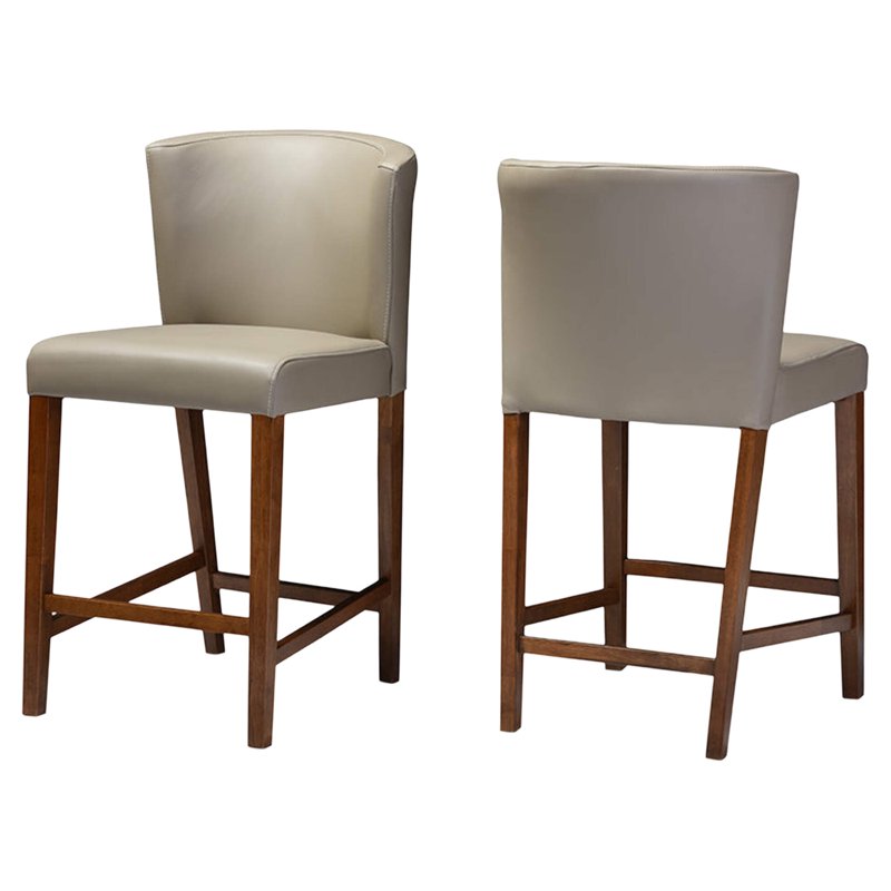 Olivia Mid-Century Modern Walnut Wood Pub Stool Set of 2