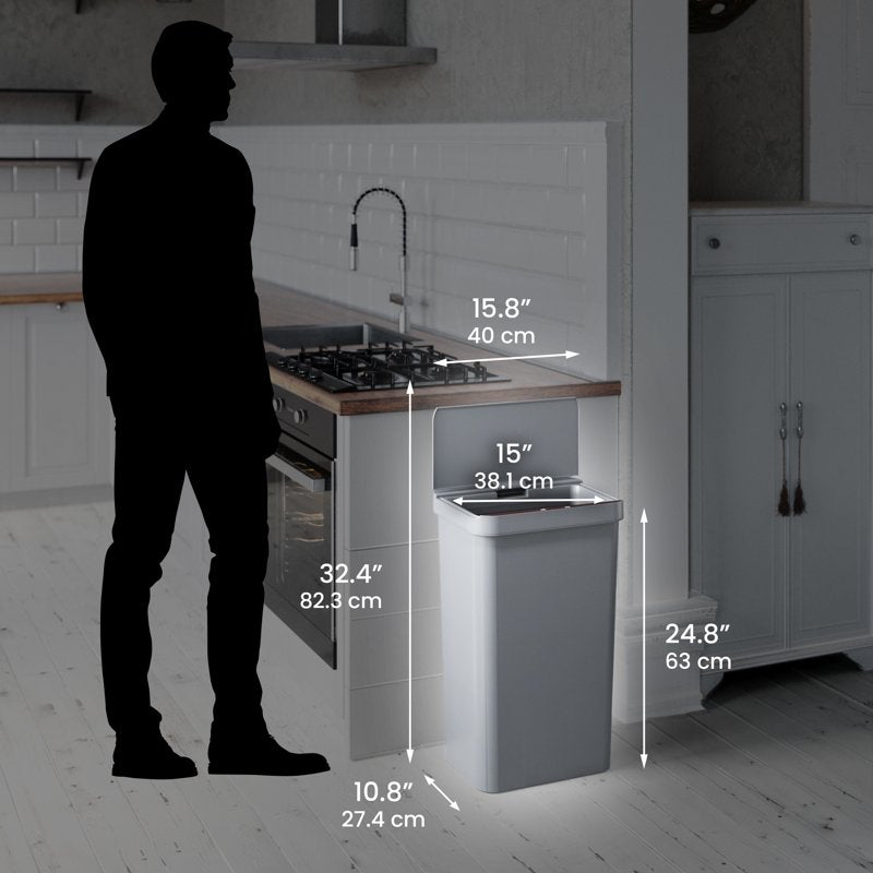 13.2 Gallon Touchless Gray Plastic Sensor Trash Can - Slim Bin