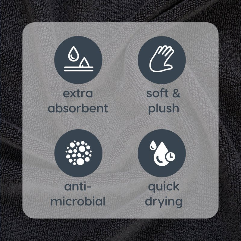 Black Cotton-Rich Quick-Dry Bath Sheet - 62 x 30 Inches, Oversized Towel