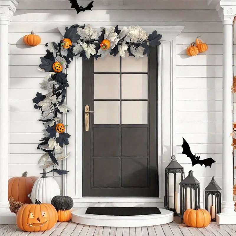 Halloween Garland Decor - 68.9in Black Fall Wreath for Wall Indoor - Variation C