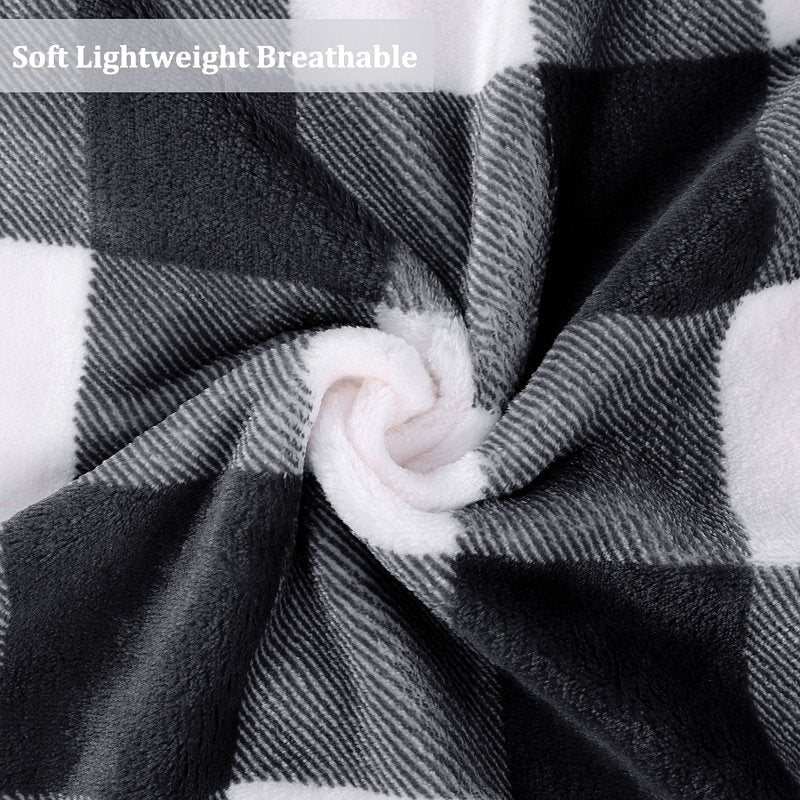 Plaid Soft Plush Fleece Blanket for Sofa Couch Bed - 50 x 60 Black & White