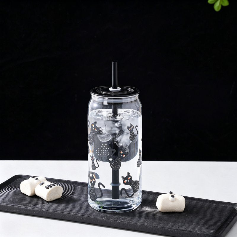 Halloween Cat Glass Can Sipper Tumblers - 20 oz, 2 Pack