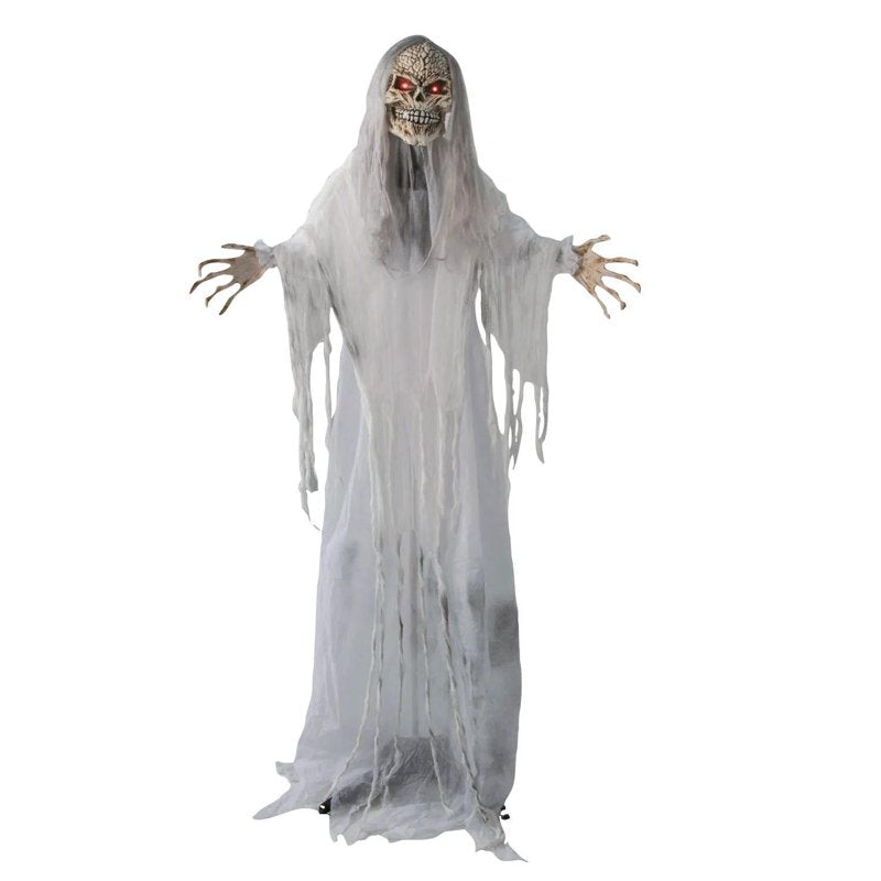 Standing Gray Skeleton Reaper Halloween Decoration with Eerie Effects