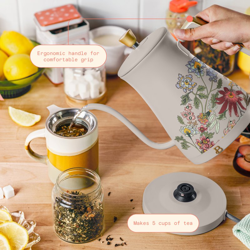 1L Electric Gooseneck Kettle - 1200W, Wildflower Porcini Taupe