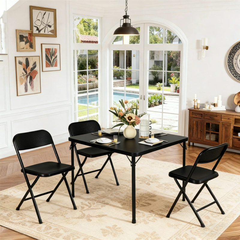 34-Inch Square Folding Table - Portable Black PVC Top