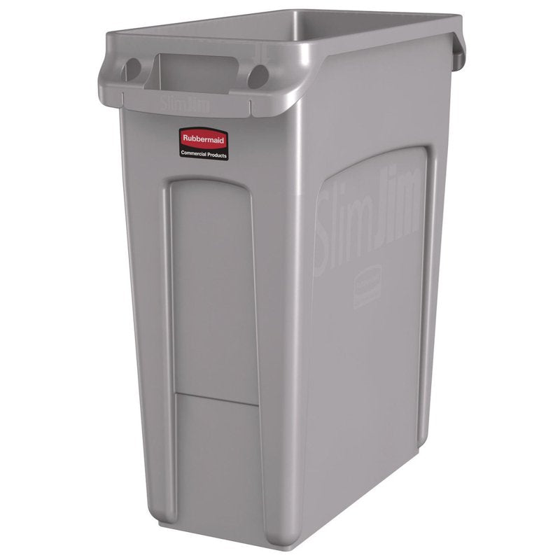 Slim Jim Vented Waste Container - 15.9 Gallon - Gray - 1 Each