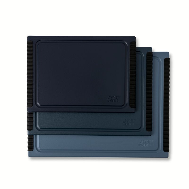 3-Piece Poly Cutting Board Set with Juice Wells - Blue