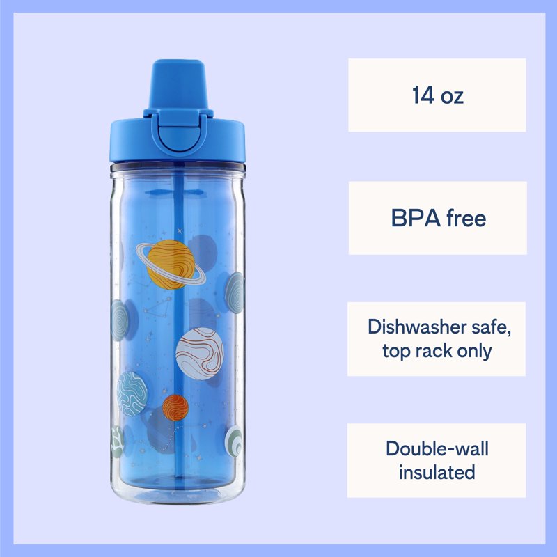 14 oz Multicolor Outer Space Tritan Double-Wall Insulated Water Bottle - Space