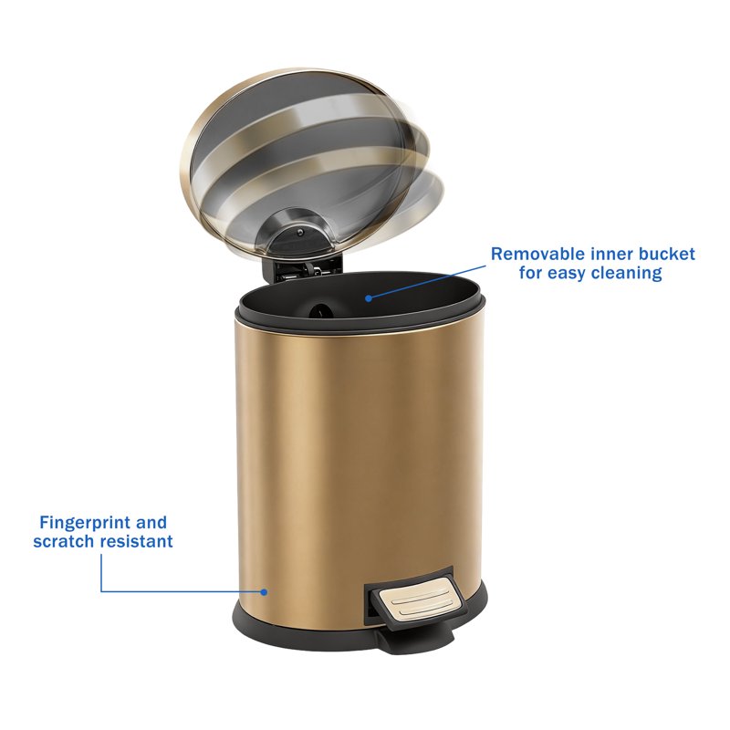 1.3 Gallon Stainless Steel Bathroom Trash Can - Gold & Silver - 2 Pack