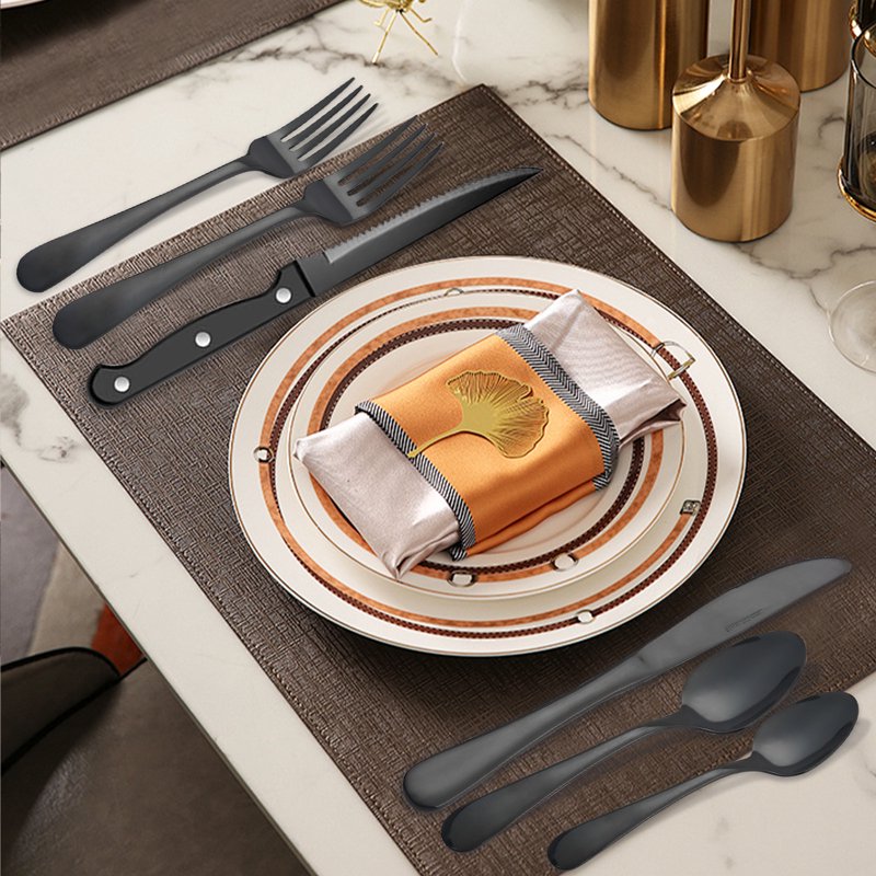 Stainless Steel Flatware Set for 8 - 48 Pieces, Black