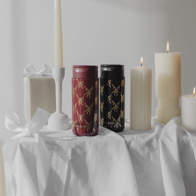 22 oz Stainless Steel Coffee Tumbler - Black Bows