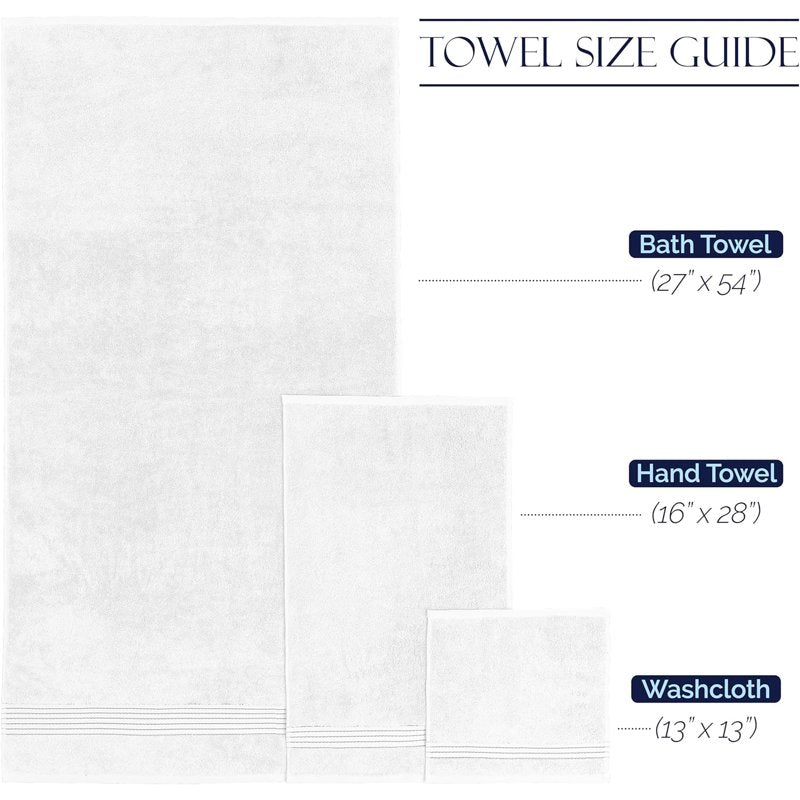 White & Gray 6-Piece Turkish Cotton Bath Towel Set - Highly Absorbent & Plush
