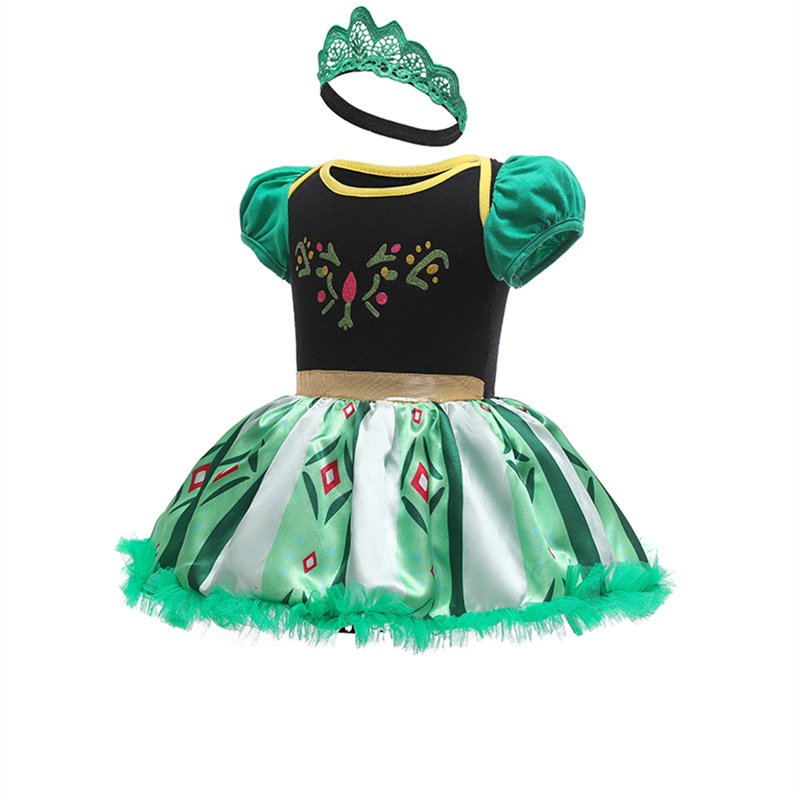 Black and Green Baby Girl Princess Dress Up Romper with Tutu & Headband - 6-9 Months
