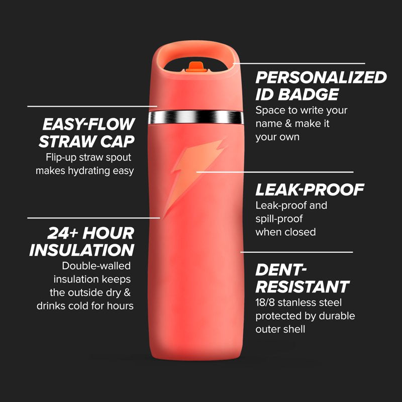 22oz Stainless Steel Water Bottle with Straw Cap - Coral