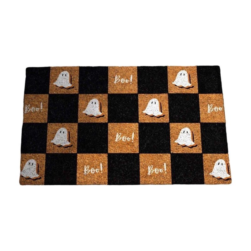 Halloween Checkerboard Ghost Doormat - Non-Slip Coir Floor Mat for Front Door B