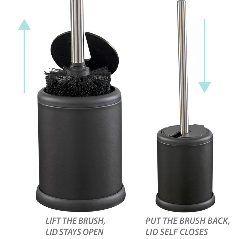 Self Closing Toilet Brush and Holder Set - Matte Black, 2 Pack