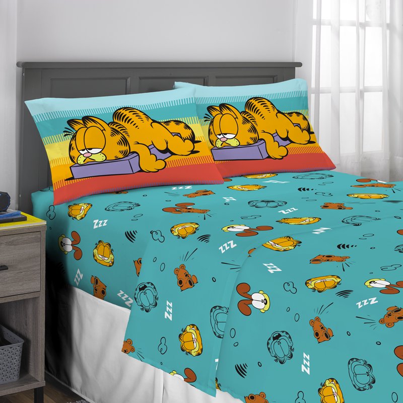 Garfield Kids Full Teal Blue Sheet Set - Microfiber Character Bedding