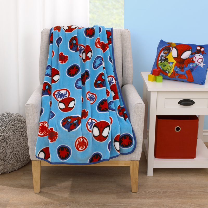 Spidey Let's Swing Plush Toddler Blanket - Blue & Red, 40x50 Inches, Variation of Spidey and His Amazing Friends
