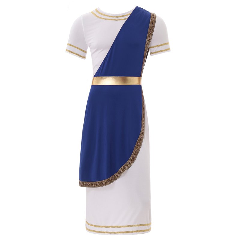 Mens Greek Toga Costume Short Sleeve Tunic with Belt - Blue XXL