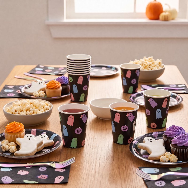 Halloween Ghosts Disposable Paper Cups 9 oz Multicolor 8 Pack