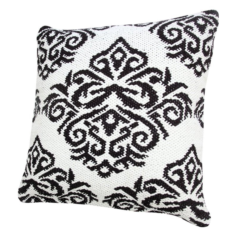20x20 Inch White Black Medallion Cotton Blend Pillow Cover - Machine-Made