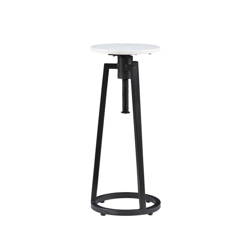 Adjustable Height Round Drink Table - Black/White Marble, 25-30" Tall