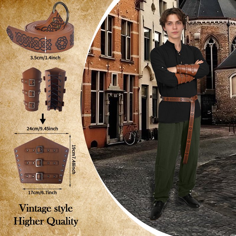 Men's Medieval Pirate Costume Set - Renaissance Shirt & Ankle Banded Pants, Halloween Cosplay, XL