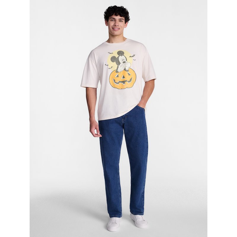 Men's Mickey Mouse Pumpkin Halloween Graphic T-Shirt - White Wash 5XL