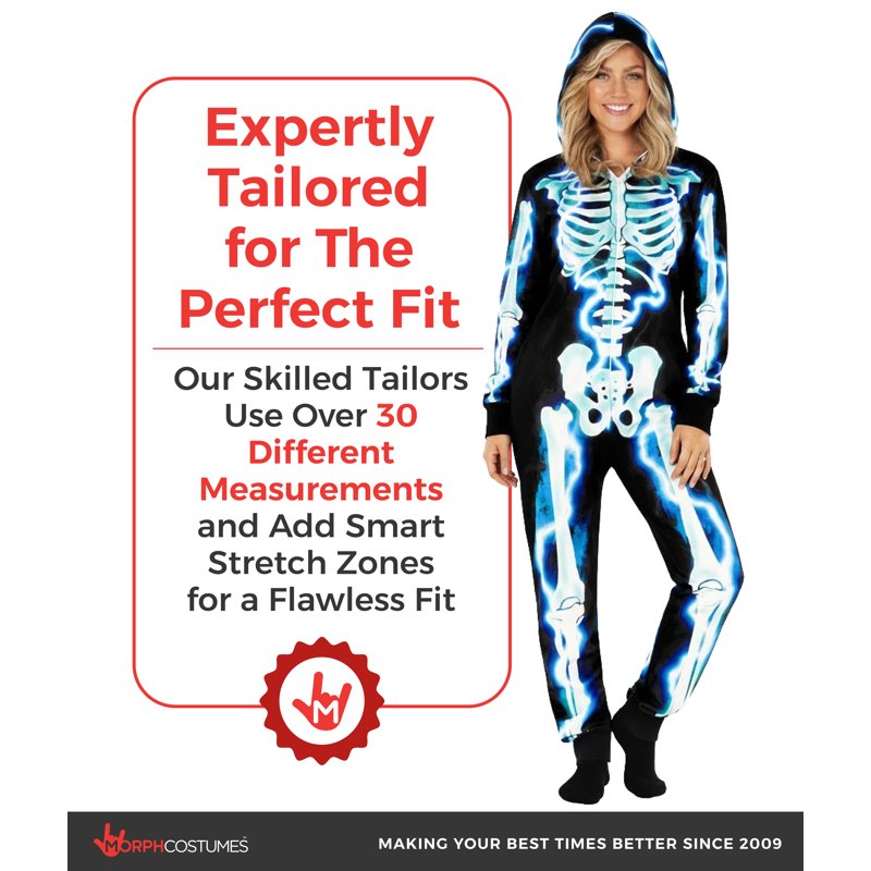 Electric Skeleton Costume Women XXL - Halloween Bodysuit with Blue Print
