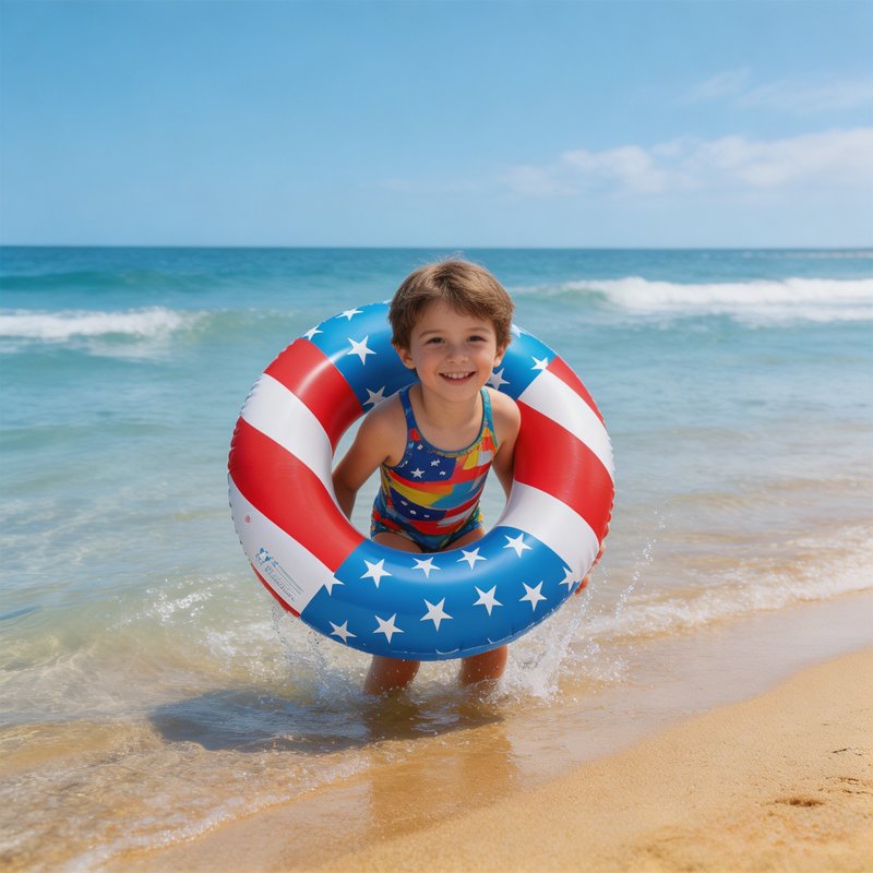 Vikakiooze USA Flag Pool Float - Patriotic 24-Inch Swim Ring for Kids & Adults