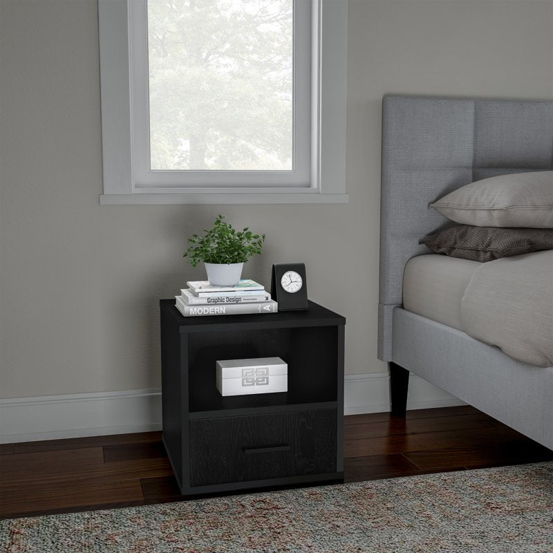 Modular Cube Accent End Table with Open Shelf and Drawer