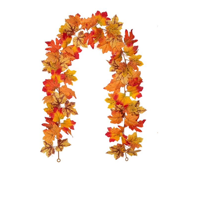 Autumn Maple Leaf Garland with Acorns - Flexible Fall Decor for Mantel & Table - Orange Q