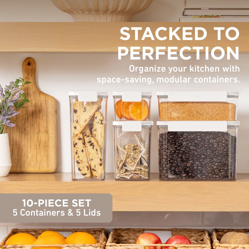 Airtight Food Storage Containers - 10-Piece Set, Clear, Snow