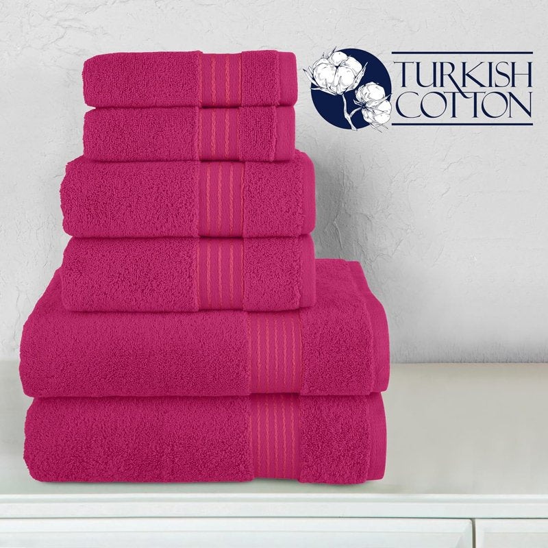 Hot Pink 6-Piece Cotton Towel Set - Premium Turkish Absorbent Bath & Hand Towels
