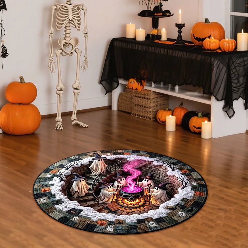 Halloween Optical Ghost Pumpkin Round Rug 24 Inch Diameter - Non-Skid & Easy Clean - Halloween Decor by MPOISVA (48-Hour Sale)